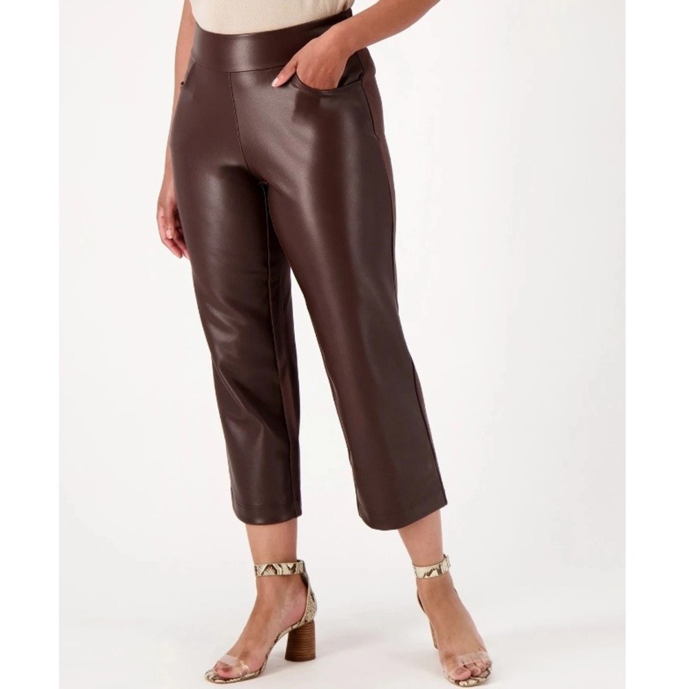 Belle by Kim Gravel Women's Espresso Faux Leather Pants Size 14 NWT
